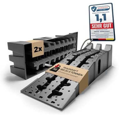 Set de 2 rampas de elevación para coches, autos y remolques – Rampa para vehículos de hasta 5 toneladas – Ayuda para elevar vehículos para autocaravana, garaje y taller – Altamente resistente como