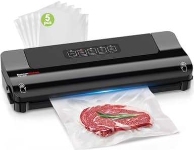 Bonsenkitchen Envasadora al Vacío, Máquina Envasadora al Vacio Domestica Rápida y Compacta, Alta Velocidad de Trabajo Continuo, incluye Bolsas de Vacío y Mangueras Accesorias