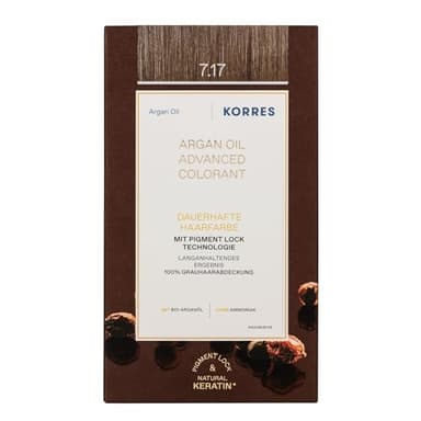 KORRES Argan Oil Colorant - tinte sin amoniaco con aceite de argán orgánico Rubio Medio Beige 7.17-100% cobertura de canas & vegano para un resultado de color duradero
