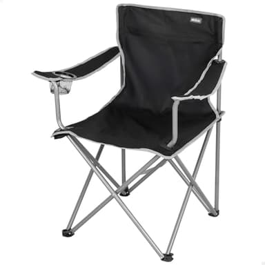AKTIVE Silla Plegable Camping, Estructura Acero, Asiento poliéster, portavasos Integrado, Sistema antivuelco, soporta 100 kg, Plegable y Portátil, Negra (63160)