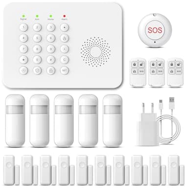 XNY Sistema de Alarma para Casa, 24 Pack, Sin Cuotas Mensuales, Alarmas para Casa WiFi, 4G Kit Alarma casa con Detector de Movimiento, Sensor de Puerta y Ventana, Control Remoto, hasta 200 detectores