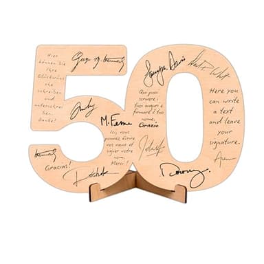 CUBIBOO ART Número Madera 50 Cumpleaños Mujer, Hombre - 50 Aniversario Bodas Oro - Bodas de Oro 50 Aniversario - Regalos 50 Cumpleaños Mujer