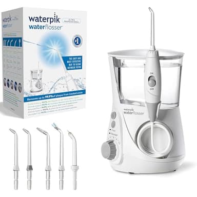 Waterpik Ultra Irrigador Dental Sobremesa Profesional con Agua a Presión y Sistema Avanzado de Control de Presión Mediante 10 Posiciones con 6 Boquillas, Eliminación de Placa Dental, Blanco (WP-660EU)