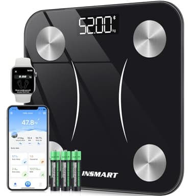 Báscula Grasa Corporal Bluetooth, INSMART Báscula Baño Digital con APP Inteligente, 13 Monitores de Composición Corporal, para Andriod y iOS, 180kg Negro