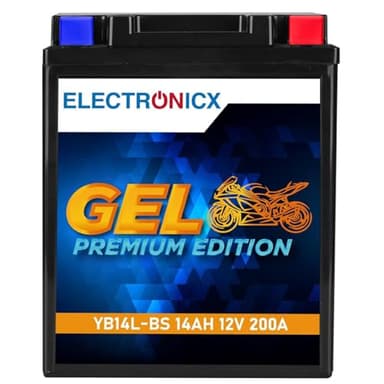 Electronicx GEL Premium YB14L-BS – Batería de moto 12V 14Ah 200A, sin mantenimiento, sellada, resistente a fugas y vibraciones, ideal para scooter, quad, ATV y motocicleta