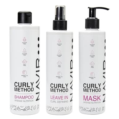NAVIR Profesional | Champú, Mascarilla y Leave in sin sulfatos ni parabenos ni siliconas ni sales. Indicado para Método Curly, con ingredientes naturales (Champu 400 + Mascarilla 275 + Leave in 300)