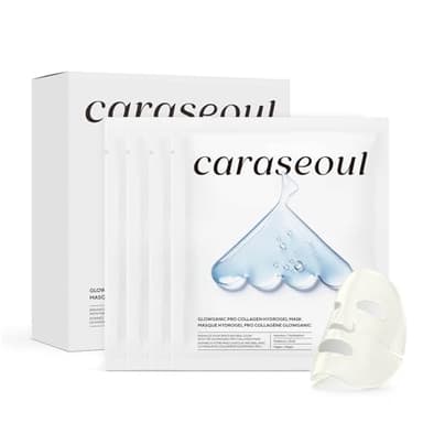 caraseoul Glowganic Pro Colágeno Mascarilla Facial Hidrogel - Niacinamida (Vitamina B3) y Adenosina, Hidratante e Iluminadora, Minimiza Poros, Skincare Coreano, Vegana, Mascarillas de Noche [4 Piezas]