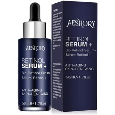 AESHORY Retinol Sérum 50ML para Cara/Cuello/Ojos, Alta Resistencia con 5% Retinol Puro, 30% Vitamina C, Vitamina E y Ácido Hialurónico - Suero Facial Antiedad para Hidratación, Reparar Arrugas