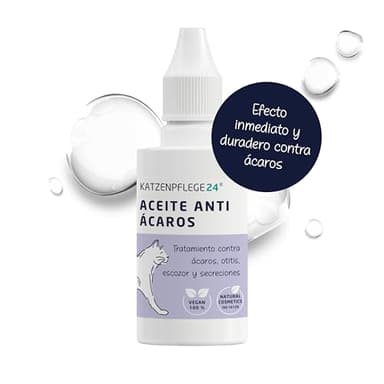 KATZENPFLEGE24 Aceite antiácaros Gatos y Perros 50ml - Efecto inmediato 100% Natural contra ácaros, Otitis, infecciones de oído, inflamación y escozor - Gotas infeccion oidos Perros y Gatos