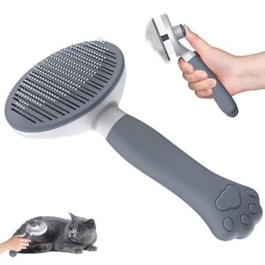 Cepillo para Gatos y Perros Zivacate [Agarre Ergonómico y Limpieza con un Solo Clic y Patented Design] Cepillo Quitapelos Mascotas para Perros/Gatos/Conejos de Pelo Corto y Largo(gris)