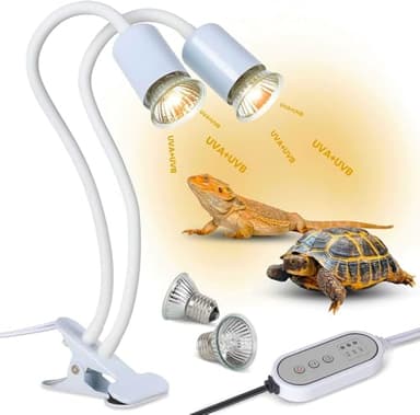 testyu Lámpara para Tortuga de Dos Cabezas, 25W+50W Lámpara de Calor de Reptil E27, UVA+UVB Tortugas de Agua con 2 Bombillas de Luz para Calefactora para Reptiles(Blanco)