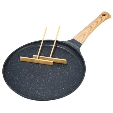 Exyvox Sartén para Crepas antiadherente, 28cm negro Sartén para Tortillas con Revestimiento de Granito Suizo, Mango de Baquelita, Apto para Todo Tipo de Cocinas Incluida Inducción, Libre de PFOA