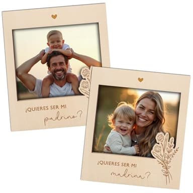 Joli Coon Marco de madera para preguntar a la madrina y al padrino - Quieres ser mi madrina - Quieres ser mi padrino - Marco de madera magnético para foto juntos