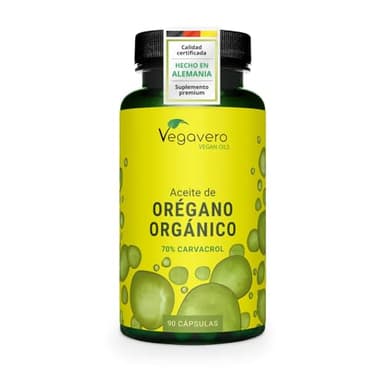 Aceite de Orégano Vegavero | El ÚNICO ORGÁNICO Y VEGANO | Antioxidante + Cándida + Antiinflamatorio Natural | Oregano Oil | 70% Carvacrol + 2,5% Timol | Sin Aditivos