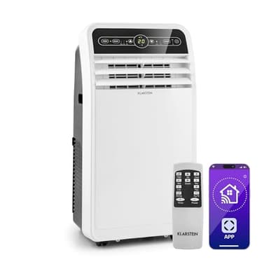 Klarstein Metrobreeze New York Smart 7k - Aire Acondicionado Portátil 7000 BTU, 21-34 m², Control App & WiFi, Ventilador 3 Velocidades, Deshumidificador, Temporizador 24h, Clase Energética A, Blanco