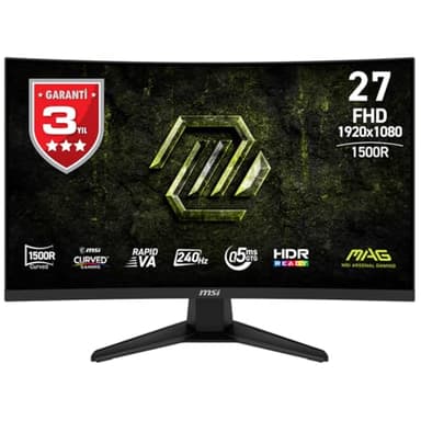 MSI mag 275CF X24 de 27" Monitor Gaming FHD 1500R, 1920 x 1080 Rapid VA, 240 Hz, 0,5 ms, Compatible con HDR, Eye-Care, HDMI 2.0b, DP 1.2a, sin Marco, inclinación Ajustable, Montaje Vesa, Negro