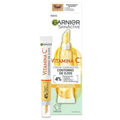 Garnier Crema para Contorno de Ojos, Con 4% Vitamina C + Niacinamida + Cafeína + Polvo de Banana, Tratamiento Iluminador Anti-Ojeras - 15ml