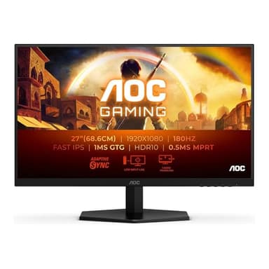 AOC 27G42E Monitor Gaming 27" FHD, 180 Hz, Fast IPS, 1 ms GtG, HDR10, Adaptive Sync., G-Sync Compat., Blue Light (1920x1080, 1x HDMI 2.0, 1x DP 1.4) Negro