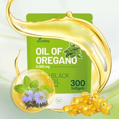 VivoNu Aceite de Orégano 300 unidad - 6000 mg - aceite de black seed balance orégano, aceite de orégano orgánico, sin OGM