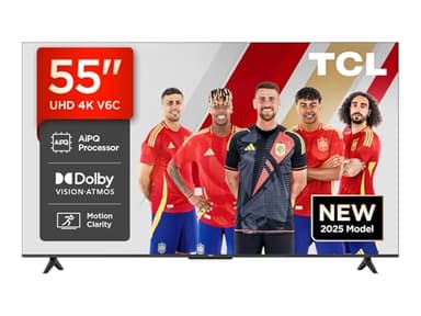 TCL 55V6C 55” Direct LED Smart TV, 4K HDR, Powered by Google TV (Dolby Audio, Motion Clarity, Compatible with Google Assistant & Alexa)