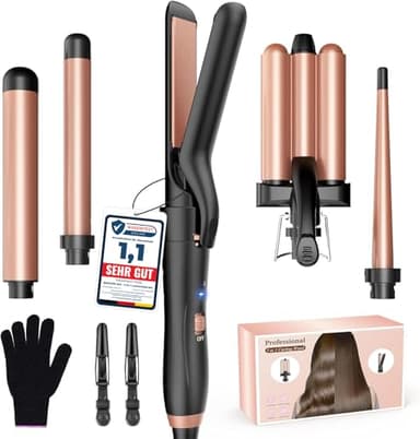 BESTOPE MIX Rizador de Pelo con planchas del pelo, Rizador de Pelo Cerámica Antiestática Rizador pelo con Temperatura Regulable Calentamiento rápido Rose Gold 5 in 1