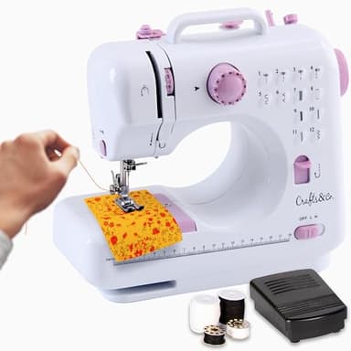 Crafts&Co® Principiante de la máquina de coser | Mini máquina de coser con 12 puntadas incorporadas | Máquina bordadora eléctrica Overlock | Máquina de coser Principiante Funciona con baterías o