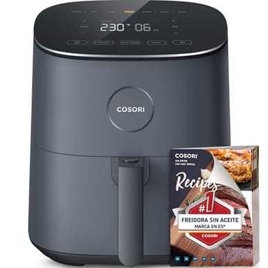 Cosori Freidora de Aire Duradera 4,7L, Máxima 230 °C, Air Fryer con 30+ Recetas en Español, 9 Programas, Diseño Moderno y Elegante, Silenciosa, Panel Táctil Sencillo, Gris, L501