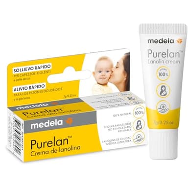 Medela Purelan - Crema de lanolina de 7 g, ayuda rápida para pezones estresados y piel seca, 100% natural, hipoalergénica, dermatológicamente probada y sin fragancia