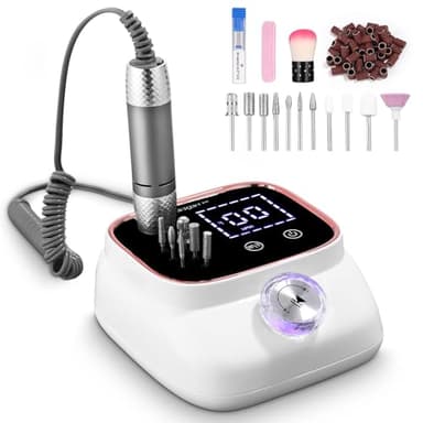 UIHOL 45,000RPM Torno para Uñas Profesional, Lima Electrica Uñas, Velocidad Ajustable,Set de Accesorios para Manicura y Pedicura con Brocas de Cerámica,para Uso Doméstico Salones de Uñas, Oro Rosa