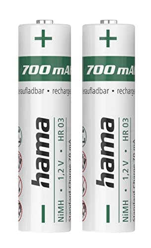HAMA | Pilas AAA Recargables (para Teléfonos Inalámbricos, Tamaño AAA, 1,2 voltios, 700 mAh, Paquete de 2 Unidades) Color Blanco