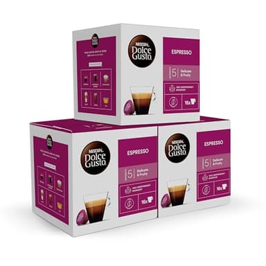 NESCAFÉ Dolce Gusto Espresso - Cápsulas de Café, 48 Cápsulas (3 x 16) - Intensidad 5 - Café corto con notas frutales - Originales para cafeteras Dolce Gusto