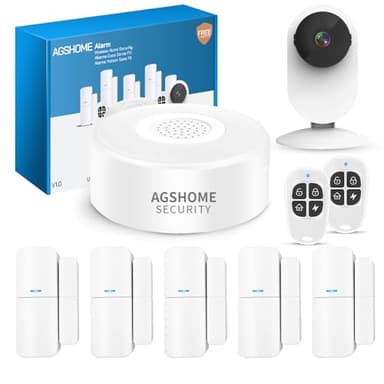 AGSHOME Alarmas para casa con Cámara 1080P y Sirena 120dB, Sistema de Seguridad para Hogar con 2.4GHz, Batería 8 Horas, Notificaciones en Tiempo Real, Funciona con Alexa