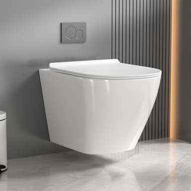 Yvsevnr Inodoro Suspendido sin Borde WC Inodoro de Cerámica WC Japones Inteligente con Tapa UF Amortiguada y Altura Accesible Para el Baño 360° Tornado-Spülung, Fácil de Limpiar 36 x 36 x 33 cm