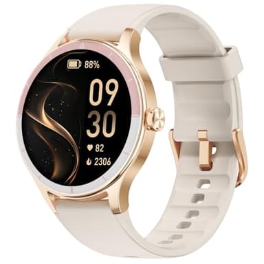 TOOBUR Reloj Inteligente Mujer Redondo, 40 mm Smartwatch Deportivo, Reloj Contador de Pasos Calorias, Compatible Android iOS, Responder Hacer Llamadas, Reloj Mujer Salud, IP68 Waterproof, Beige
