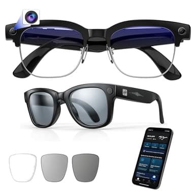 smartia – Gafas Inteligentes con cámara, App incluida en español, Gafas Bluetooth Sonido Hi-Fi, IA GPT 5 integrada por Voz, Smart Glasses fotocromáticas y Traducción Simultánea, Cámara de 33 MP 4K