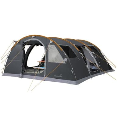 Skandika Gotland 6 - Tienda de campaña Familiar - mosquiteras - Suelo Cosido en Forma de bañera - túnel (Gris/Naranja Sleeper)