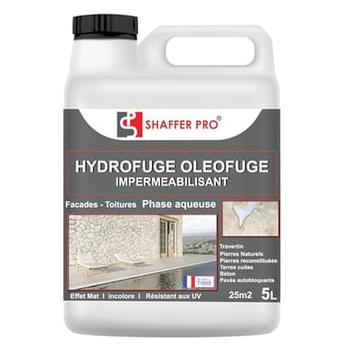 SHAFFER Pro repelente al agua oleófugo profesional – Impermeabilizante Travertin, piedra natural, fachada, baldosas exteriores terraza, losa, producto de suelo antiespumante – 5L – Made in France