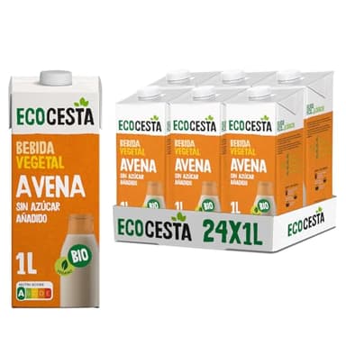 Ecocesta - Pack de 6 Unidades de 1 L de Bebida Ecológica Vegetal de Avena - Sin Azúcar Añadido - Apto para Veganos - Ideal para Tomar Sola, con Café o en Batidos (Paquete de 4)