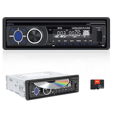 CAMECHO Radio Coche Bluetooth CD DVD, Autoradio Bluetooth 5.1 Manos Libres, Am/FM Radio 1 DIN para 12-14.4V, Reproductor MP3 Soporta Am/FM AUX/USB, Smart Sync App, 32GB TF