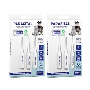 Zotal Parasital Pipetas Perros Pequeños y Gatos - hasta 10 kg - Pack 2 Blíster de 3 Pipetas (6 en Total) - Protección Pulgas, Garrapatas y Mosquitos - 3 a 6 Semanas por Pipeta - Resistente al Agua -
