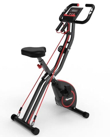 PASYOU Bicicleta estática plegable, bicicleta estática 4 en 1, bicicleta estática silenciosa para interiores con resistencia ajustable de 16 niveles, capacidad de carga de 150kg, sensor de pulso PX08