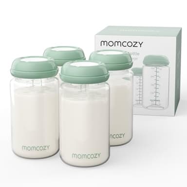 Momcozy Biberón natural, 300 ml cuello ancho botellas de almacenamiento de leche materna para nevera, recipientes sin BPA para recolección de leche, imprescindible para lactancia, set de 4 piezas