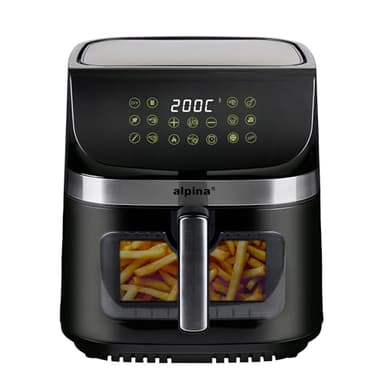 alpina Freidora Aire XXL - Air Fryer 9L - Freidora de Aire con Pantalla Digital - Airfryer con Temporizador y Temperatura de 60 a 200℃ - con 8 Programas de Cocción y Ventana de Visualización - Negro