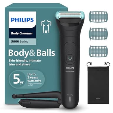 Philips Afeitadora Corporal Series 5000 - Depiladora Masculina con sistema de protección, Recorta y depila las zonas íntimas y la espalda, 100% impermeable, 100 min de autonomía, BG5480/15.