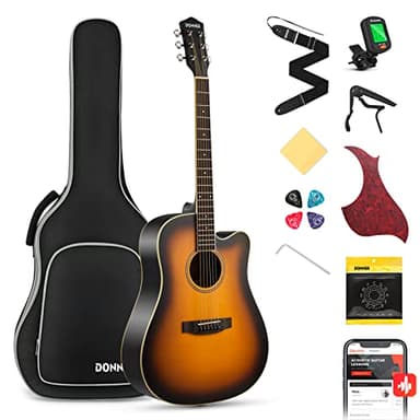 Donner Guitarra Acústica de Adulto Guitarra Cutaway 4/4 Kit Dreadnought 41 Pulgadas de Principiante con Cuerde Afinador Cejilla Sunburst