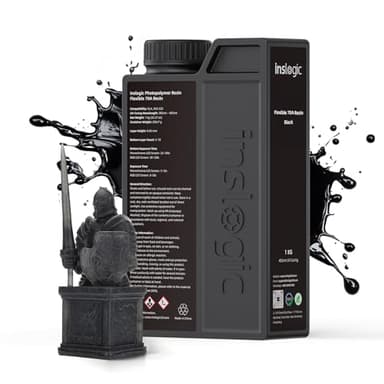 Inslogic Resina flexible 70A para impresora 3D, resina 3D de 1kg para impresión de artículos suaves y flexibles, flexible y no quebradiza, curado rápido resina fotopolimérica UV 405nm, Negro