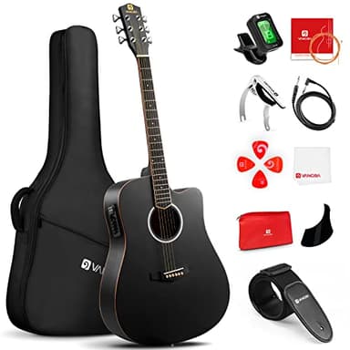 Vangoa 4/4 Guitarra Electroacústica 41 Pulgadas Cutaway Guitarras Acústicas con Cuerdas Metálicas, Ecualizador de 4 bandas, Kits Para Principiantes, Negro