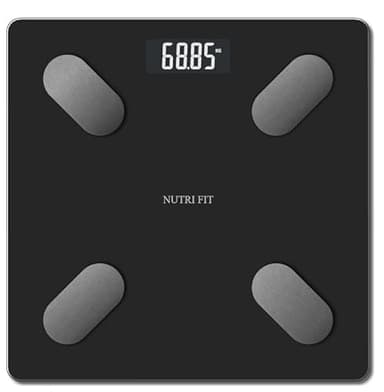NUTRI FIT Báscula inteligente para monitor de composición corporal, báscula digital de baño con IMC, grasa corporal, masa muscular, lecturas LCD grandes, 150 kg, color negro