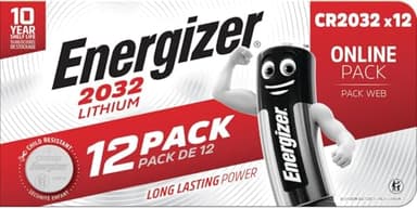 Energizer Pilas CR2032 (Paquete de 12) - Baterías de Botón 3V Litio - Llaves remotas, Dispositivos domésticos, Deportivos y médicos - Embalaje Seguro - 10 años de Almacenamiento [Exclusivo en Amazon]