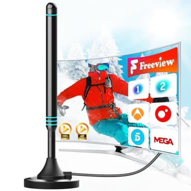 Antena TV Interior 2025 de Larga Distancia, Señal Estable para Canales TDT, Compatible con Smart TV 4K/1080P, Diseño Compacto con Base Magnética, Cable Coaxial de 5 m para Mejor Recepción